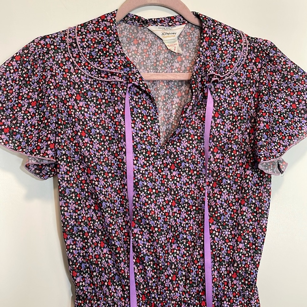 Vintage 70s JCPenny Floral Midi Sundress Cottagecore Pink Purple Red Sheer Small